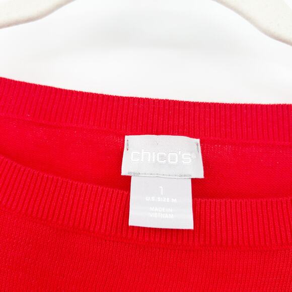 Chicos Womens Romantic Valentines Day Knit Floating Hearts Sweater Size M Red - Picture 4 of 7